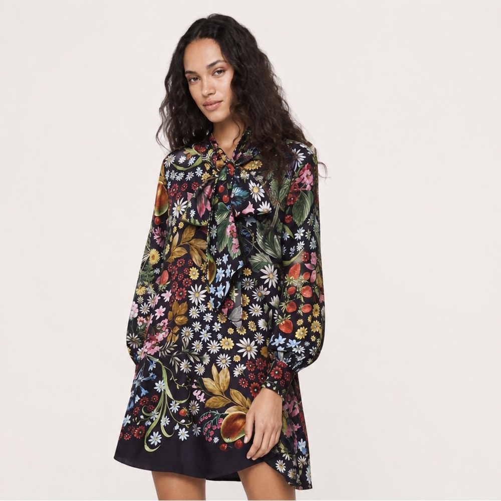 NWT! Anthropologie The Caroline Tie-Neck Mini Dress by Maeve - Size XXS 🧁